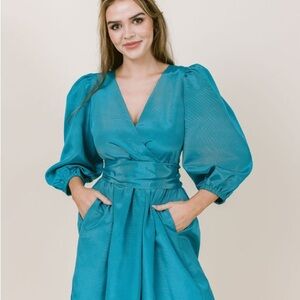 La Roque Original Blue Wrap Party Dress Small